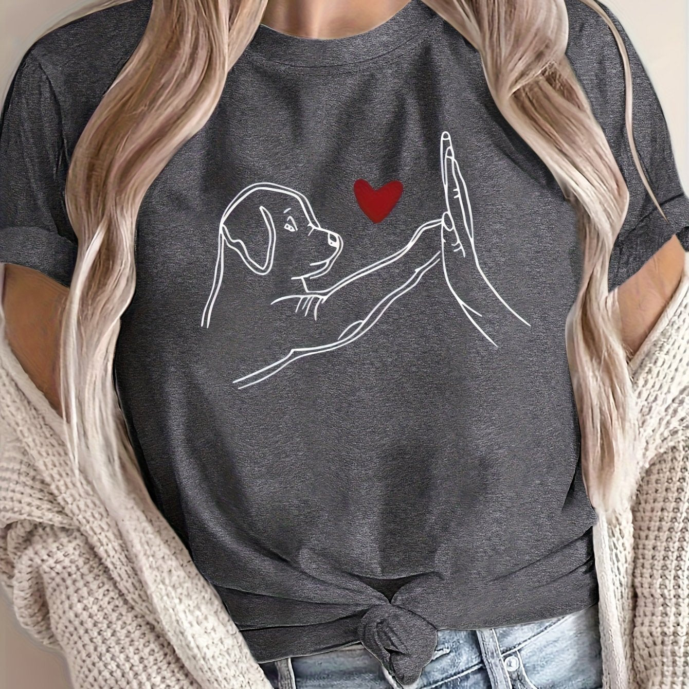 Women's Plus Size Loose Fit T-Shirt Cotton Casual Top with Cartoon Dog Design