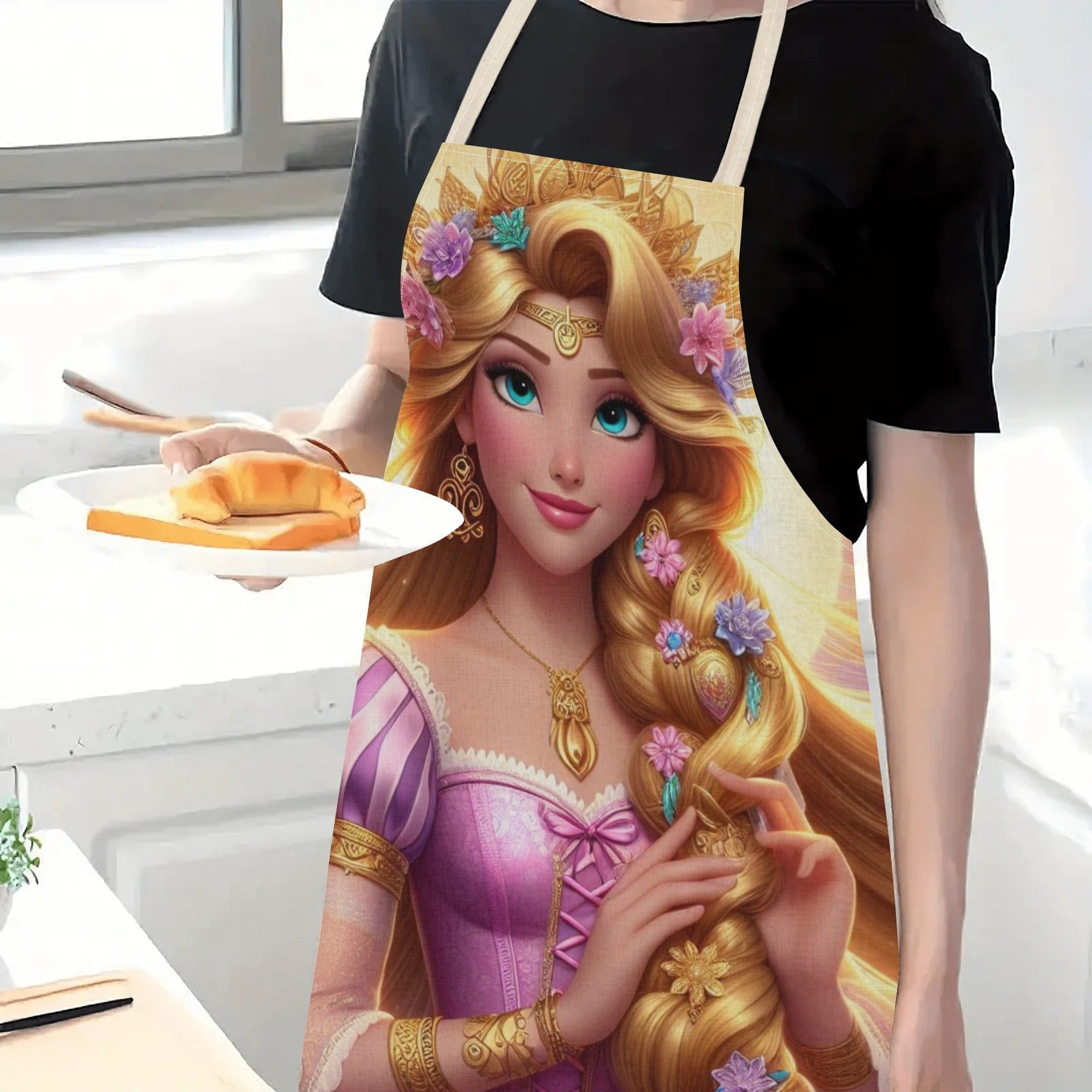 Waterproof Polyester Apron with Elsa Cartoon Design for Kitchen and Home Use