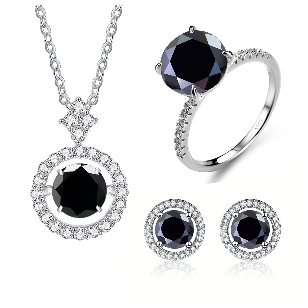 Set of 4 Moissanite Earrings 1ct Each Sterling Silver with Ring and Necklace in Multiple Colors