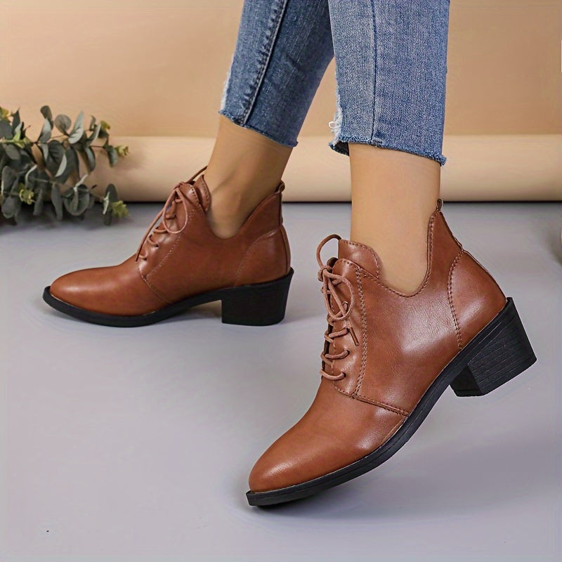Women's Ankle Boots 2024 Solid Color Block Heel Casual Western with Hidden Height