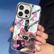 Funda para teléfono con gafas de gato y espejo de diamantes, rhinestone, TPU para niñas