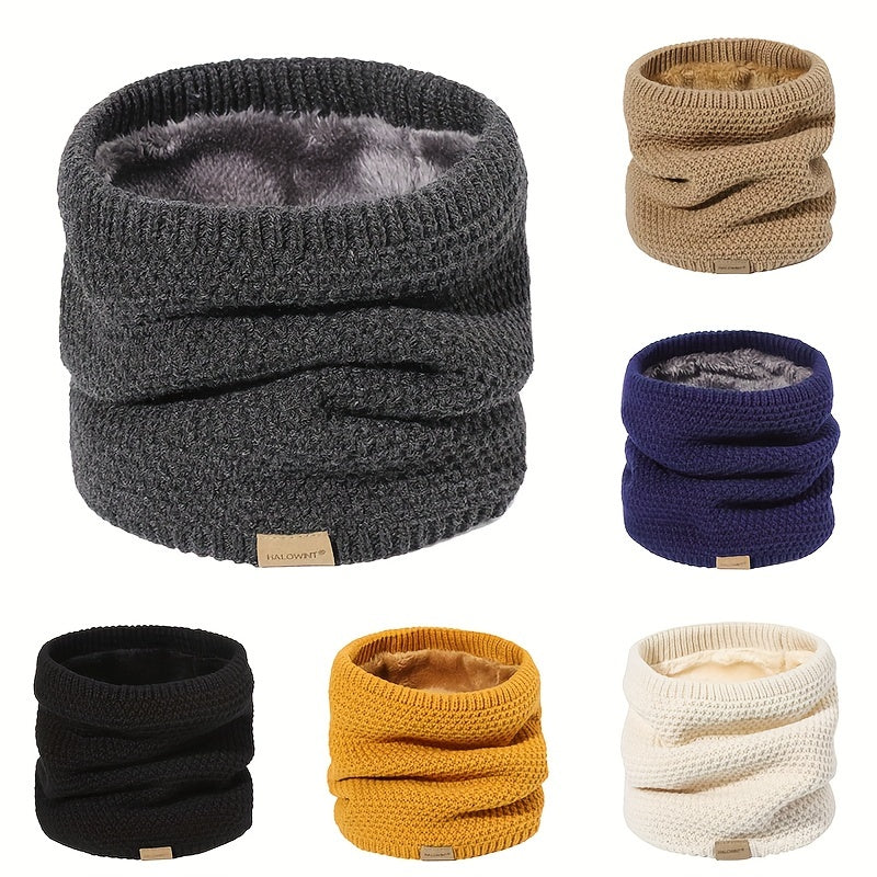 Black Knitted Fleece-Lined Scarf Windproof Neck Warmer for Skiing Cycling