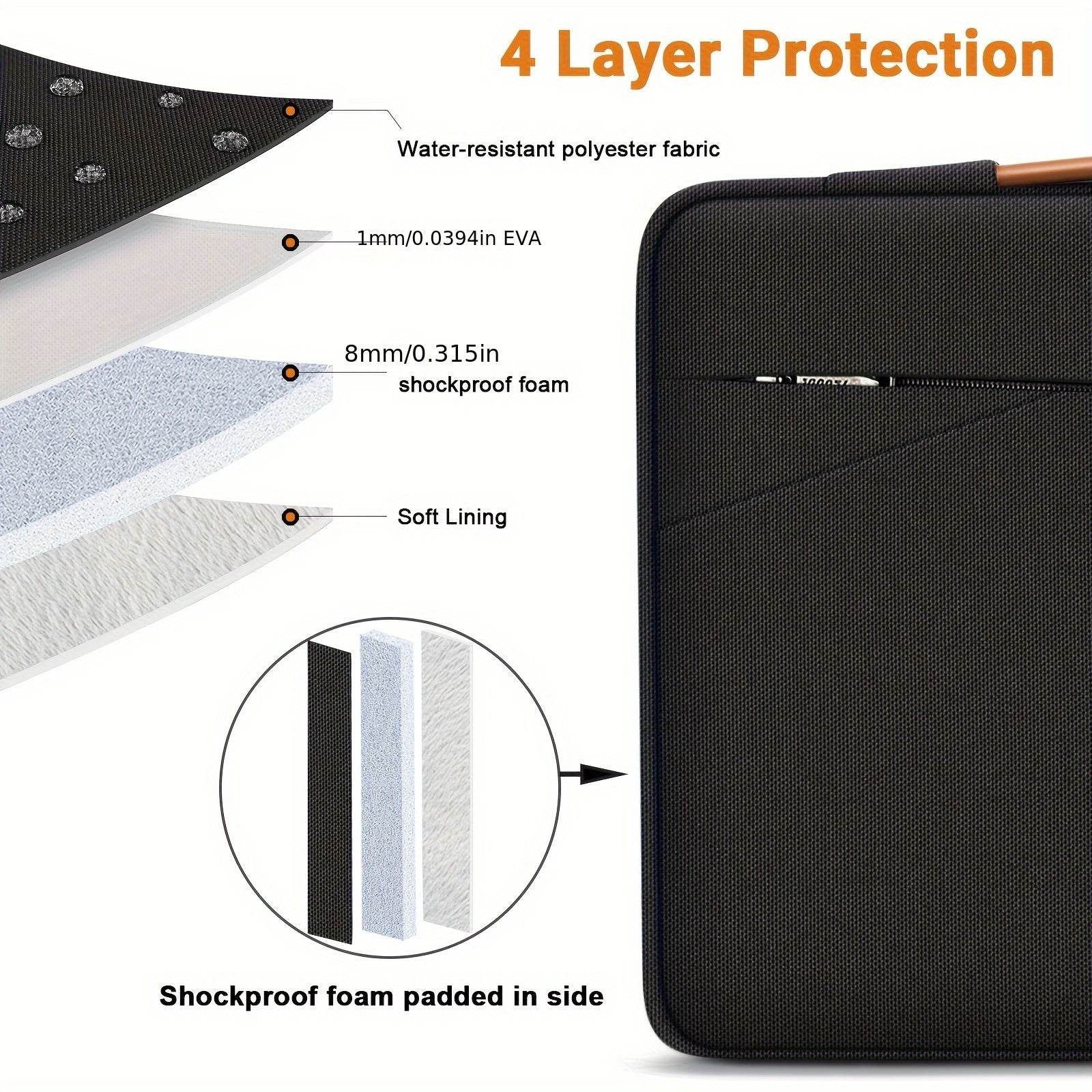 Laptop Sleeve for MacBook Air Pro 13-16 Inch Waterproof Shock-Resistant with Handle and Pockets