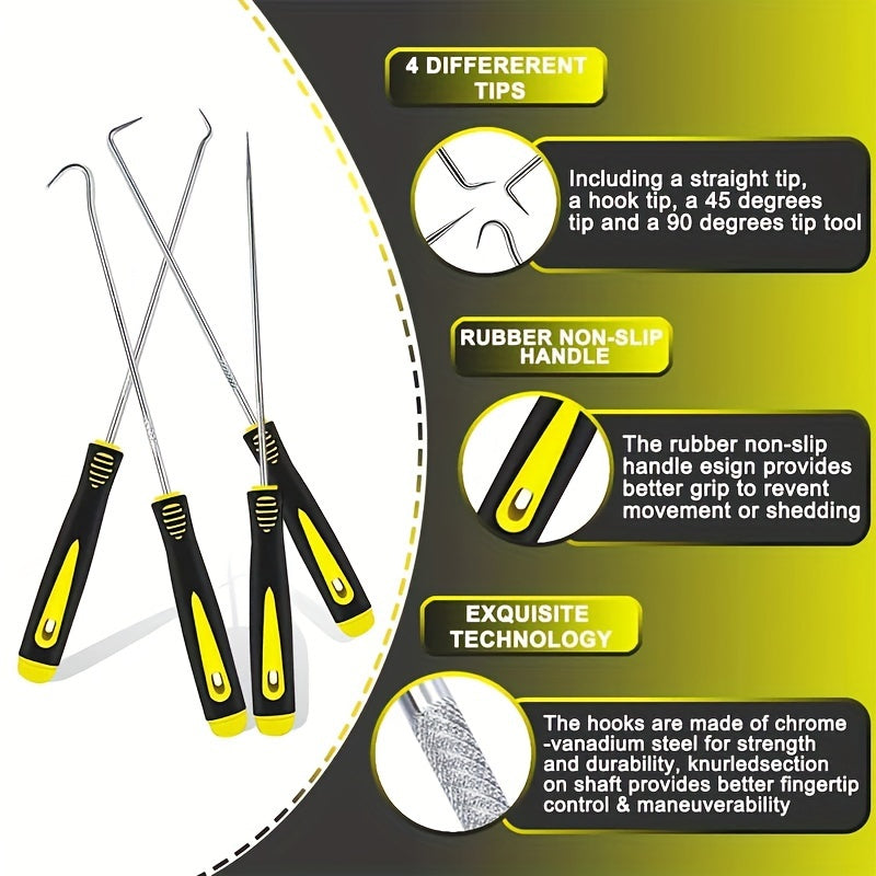 Juego de 4 piezas de herramientas para reparación de juntas de sellos de aceite con gancho y pinza para automóvil