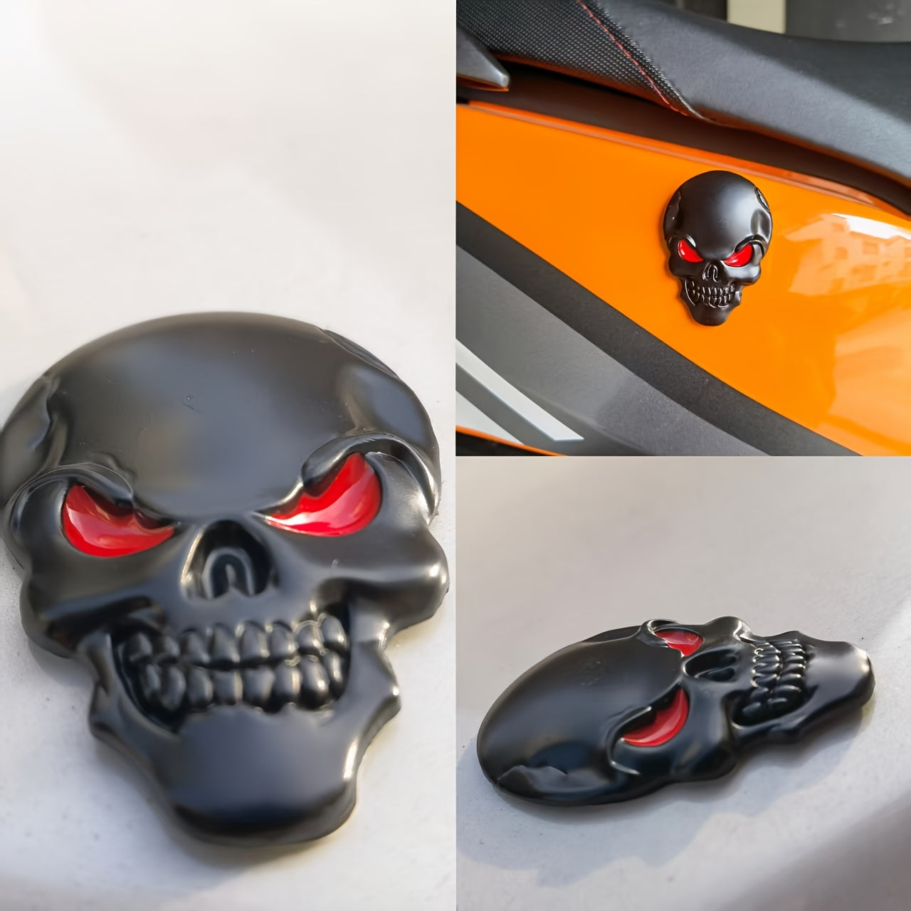 Gotik bosh suyagi avtomobil embleması metallik qora va qizil ko'zlar bilan bardoshli dekali