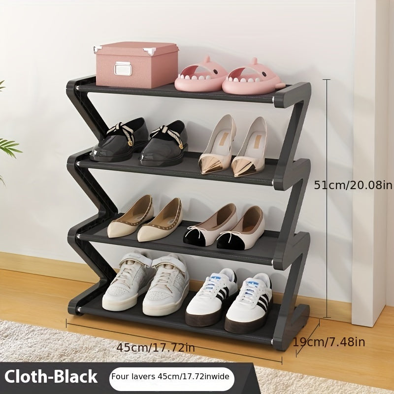 Plastic Z-Shaped Shoe Rack with 4 Tiers Stackable Floor Mount for Home Dorm Room