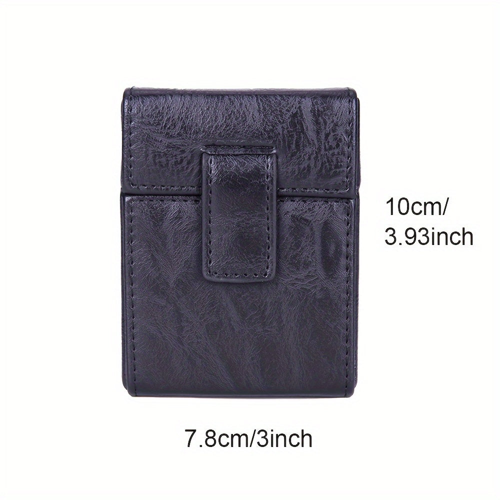 Estuche de cuero PU para cigarrillos con mechero, 20 cigarrillos, tapa abatible