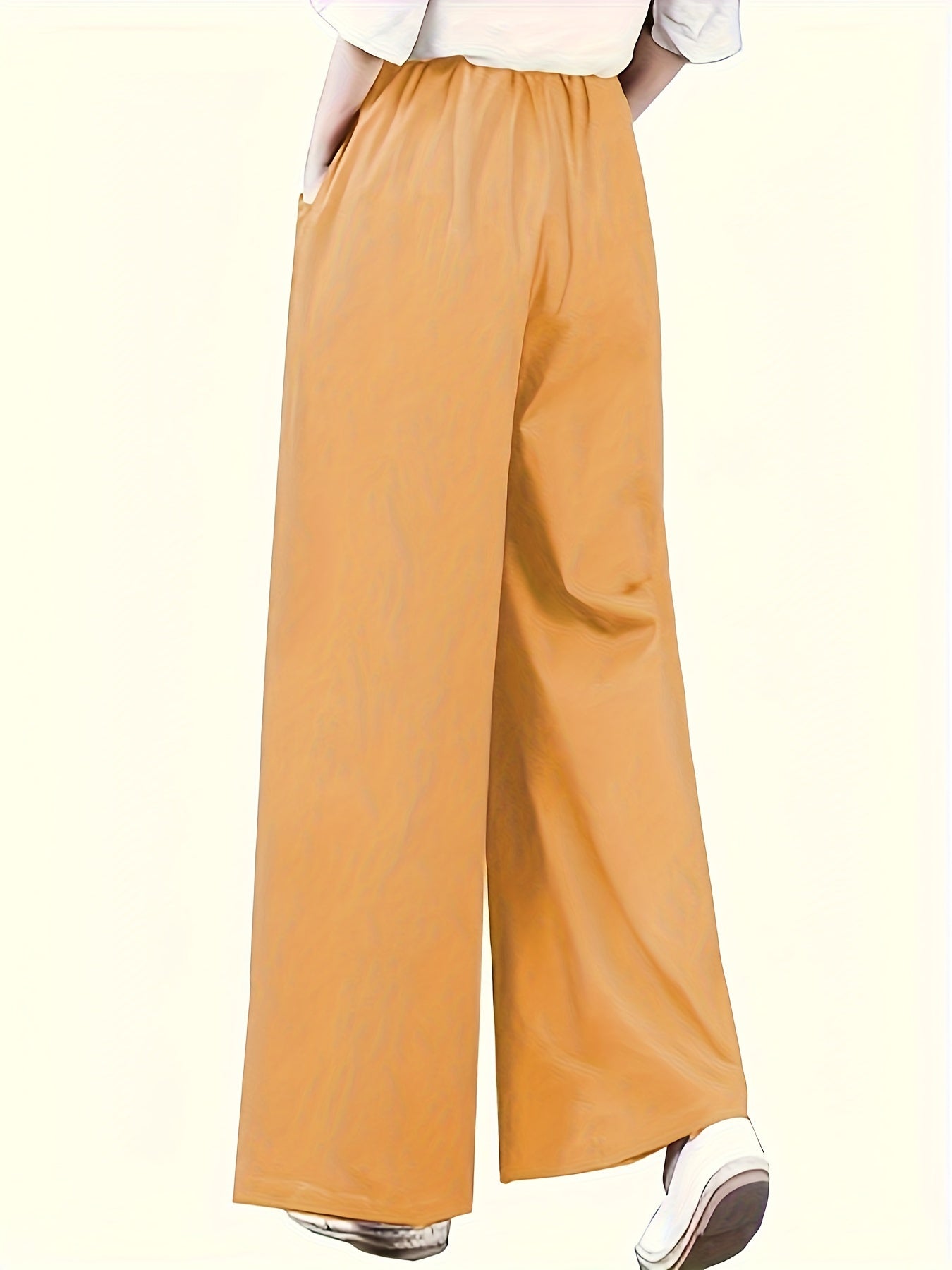 Pantalones de algodón de pierna ancha para mujer, de cintura alta y largo hasta el suelo, estilo de vacaciones, para todas las estaciones