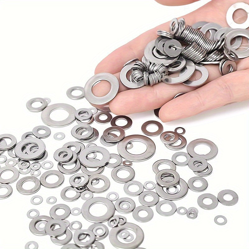 180pcs Stainless Steel Washer Ring Set M2-M10 Polished Durable Hardware