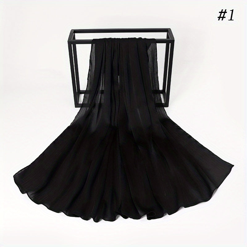 Wrinkled Satin Muslim Hijab Natural Fiber Lightweight Black