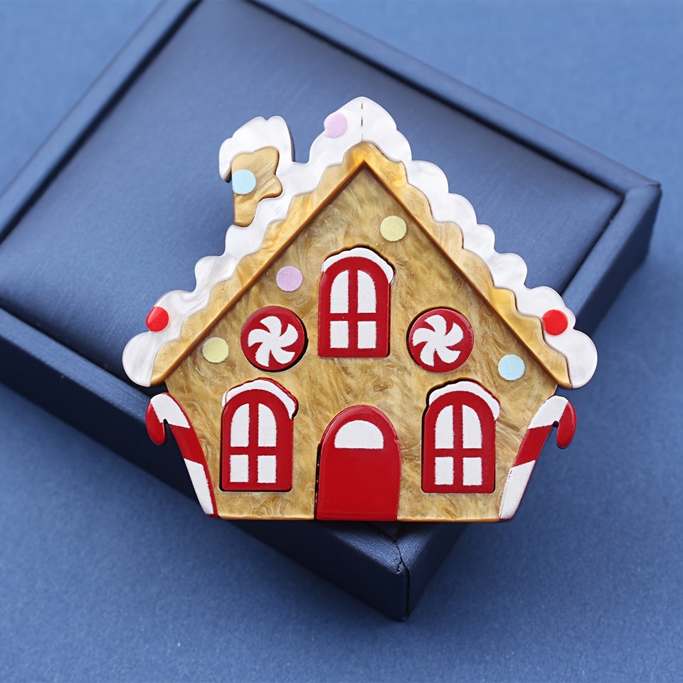 Acrylic Gingerbread House Brooch Reindeer Shape Festive Autumn Winter Accessory