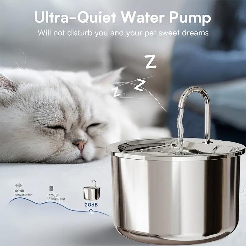Stainless Steel Pet Water Fountain for Cats and Dogs USB Automatic Splash-Proof Dispenser