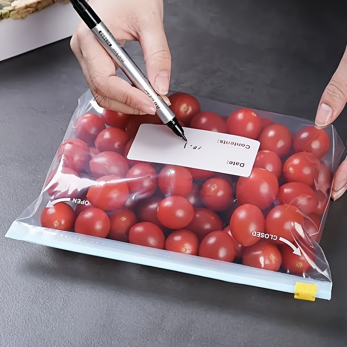 Qayta ishlatiladigan zipli saqlash sumkalar to'plami, shaffof, meva va sabzavotlar uchun pantry tashkilotchisi