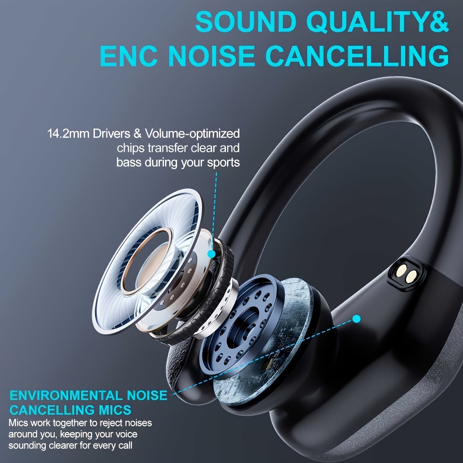 Auriculares inalámbricos para deportes de correr con sonido de graves puros y pantalla dual-LED