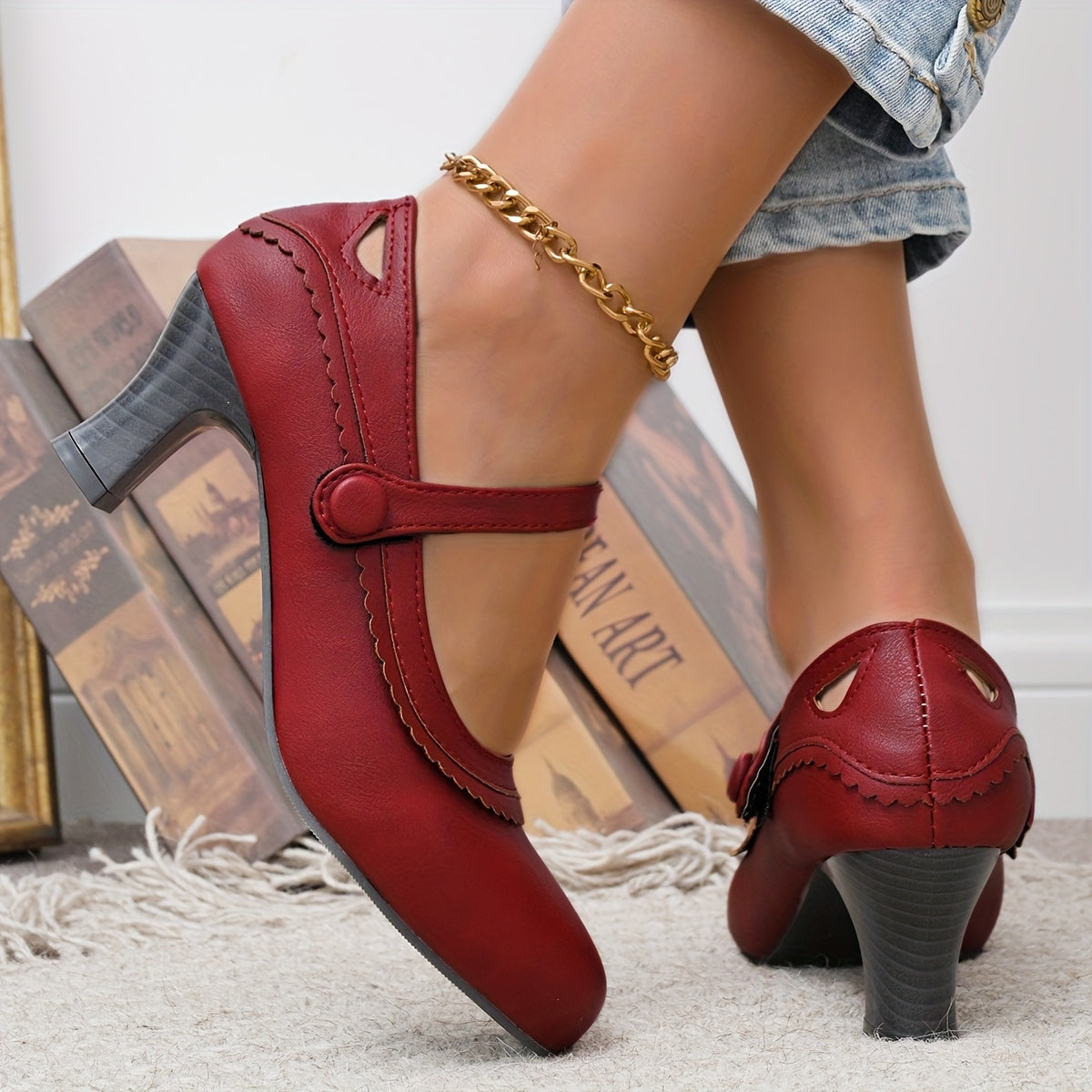 Women's Red Slip-On Flats Synthetic Cover Non-Slip Rubber Sole