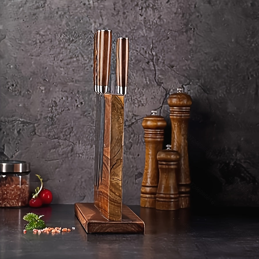 Solid Walnut Magnetic Knife Block Kitchen Utensil Holder Food Safe Elegant Decor