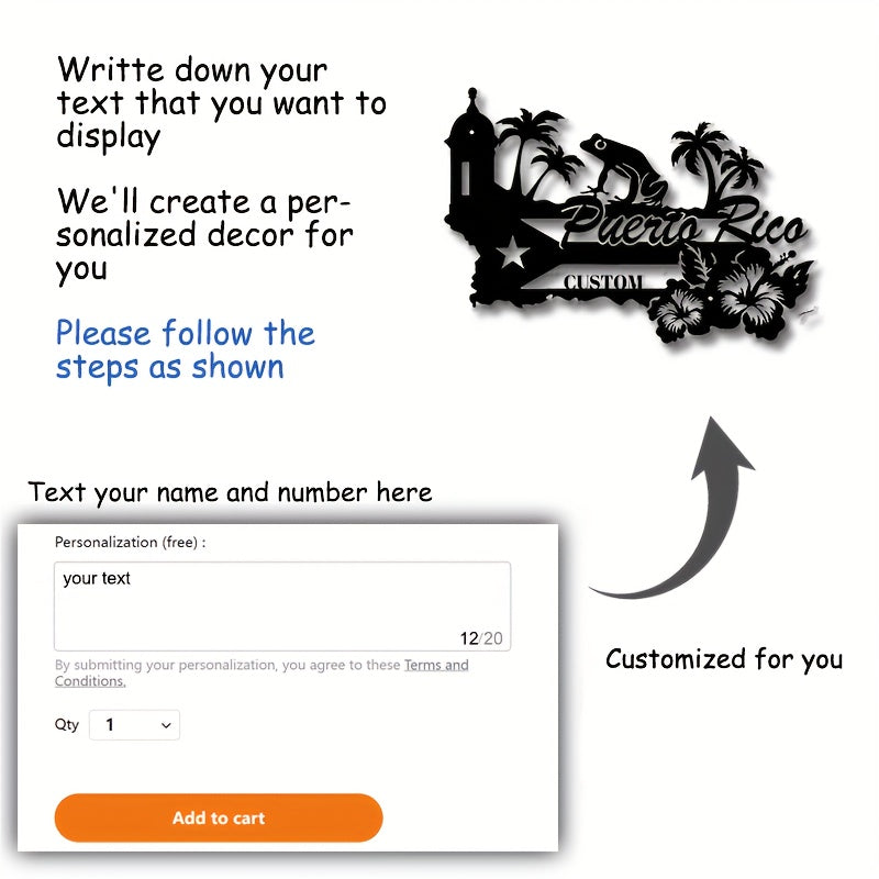 Shaxsiylashtirilgan Vintage Qora Metall Belgisi Uy Dekor uchun Moslashtiriladigan Ism Tanlovi bilan - Puerto-Riko Ilhomlantirgan Devor San'ati