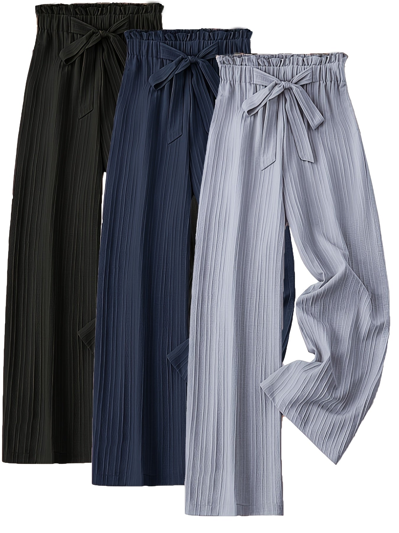 Plus Size Women's Wide-Leg Pants 3-Pack Non-Stretch Black Pink Beige Formal Casual