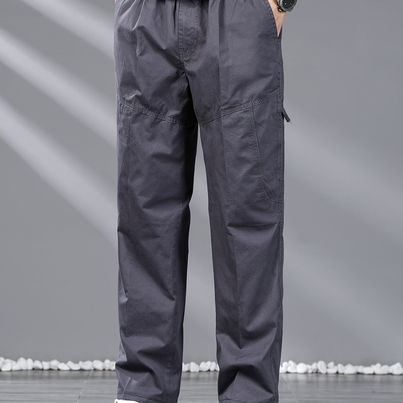 Мужские хлопковые шорты-карго свободного кроя однотонные с шнурком для повседневной носки на улице