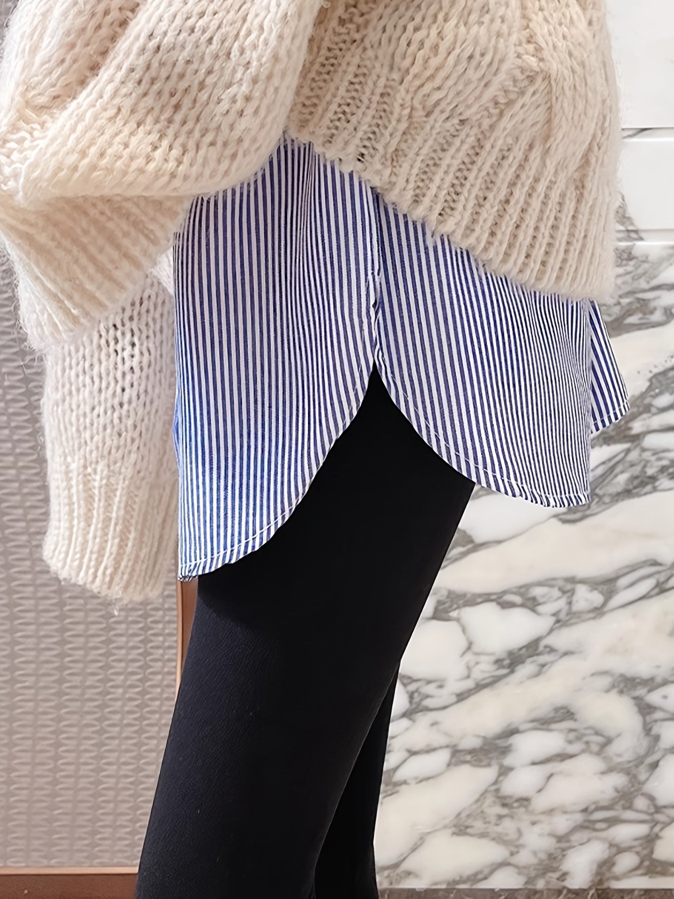 Women's All-Season Sleeveless Top Blue White Striped Non-Stretch Fabric