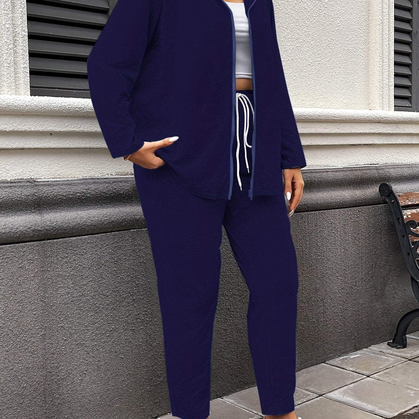 Women's Hooded Casual Suit Polyester Spandex Solid Color Zipper