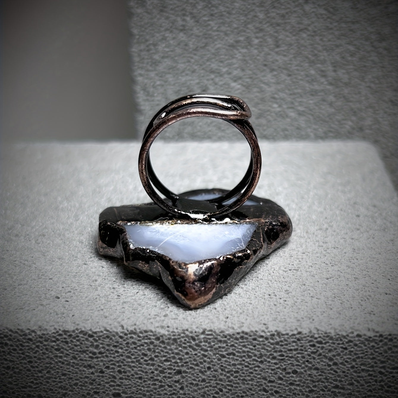 Unisex Adjustable Ring with Natural Gemstone and Irregular Design