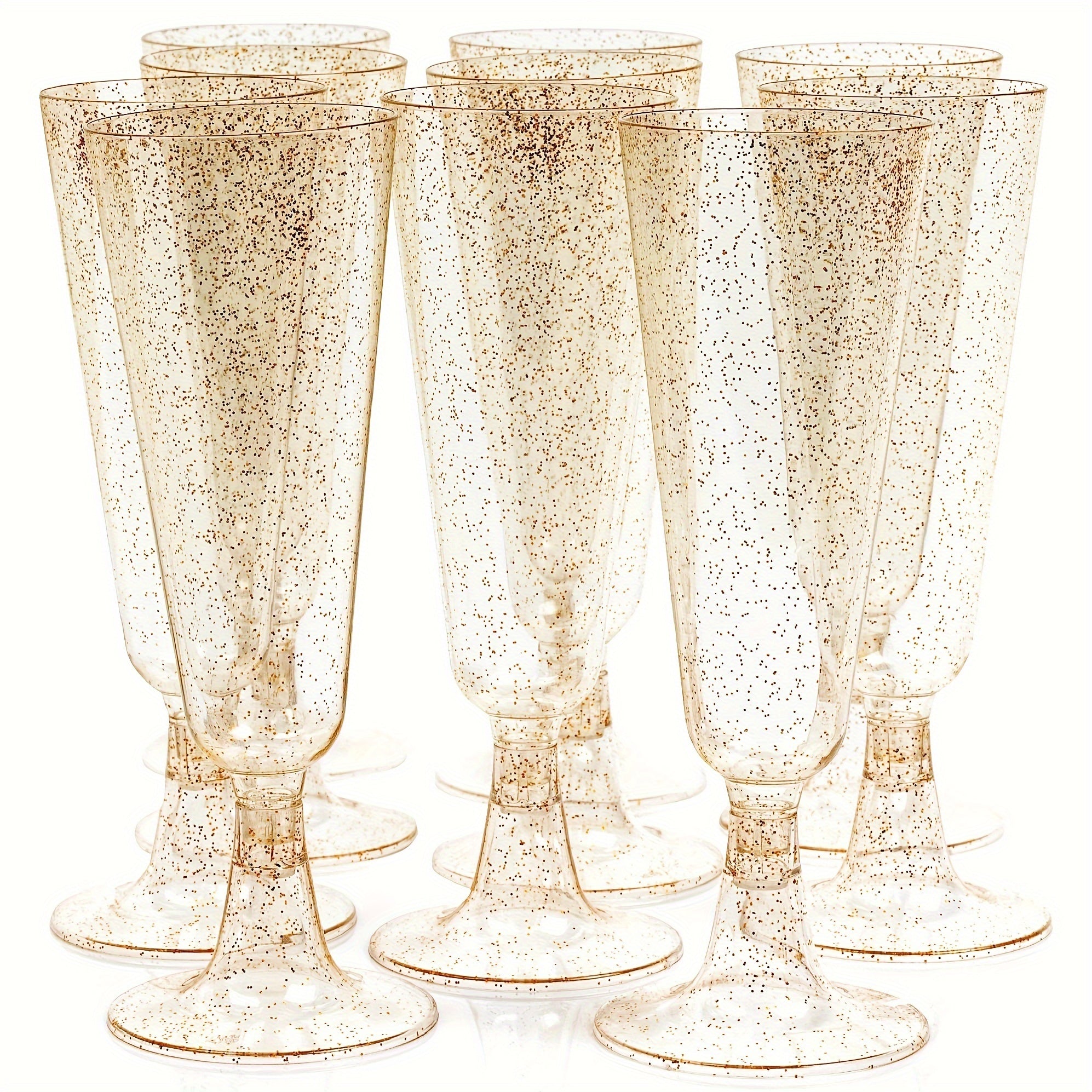 25 Pack Gold Glitter Plastic Champagne Flutes 5oz Eco-Friendly Wedding Party