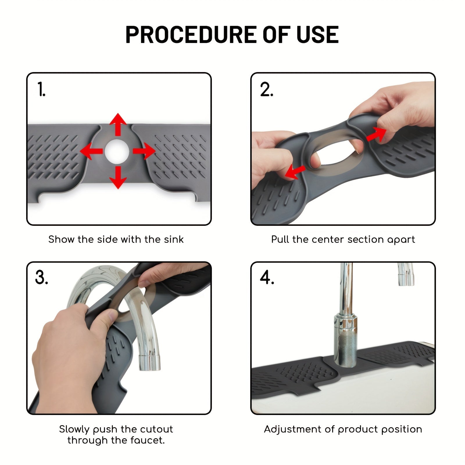 Silicone Sink Accessories Set Including Splash Pad Faucet Pad Drain Pad and Handle Drip Tray for Kitchen and Bathroom