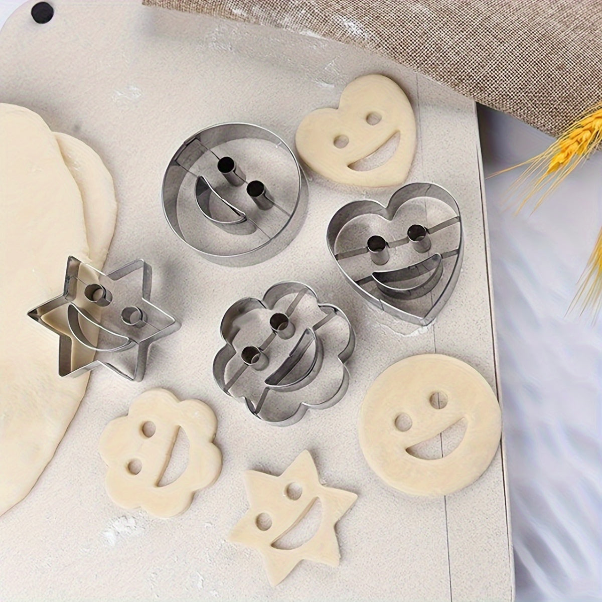 Set of 4 Stainless Steel Cookie Cutters Happy Face and Holiday Shapes for Baking