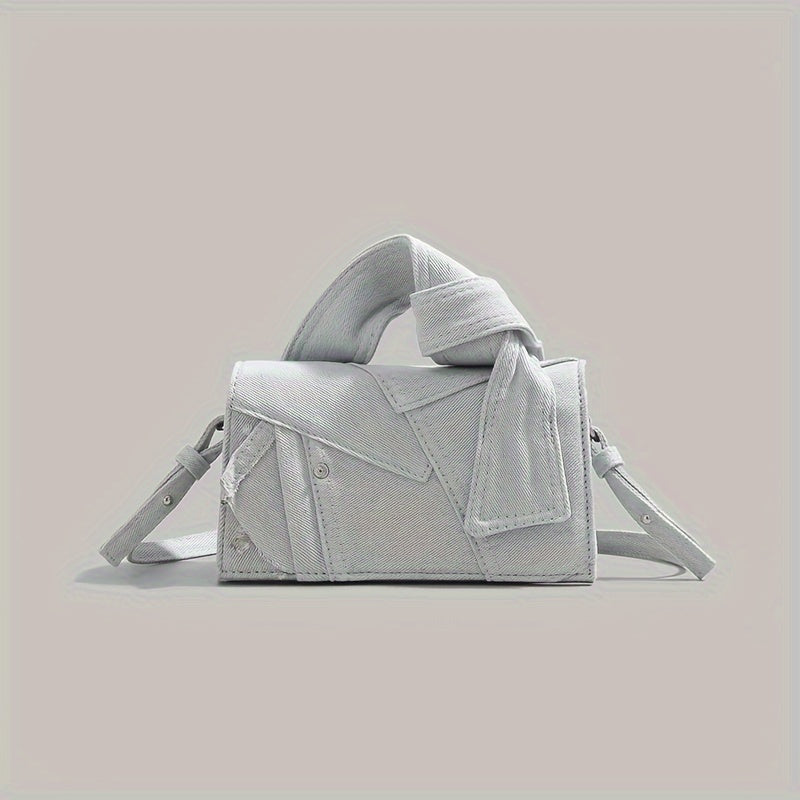 Geometric Denim Shoulder Bag for Women Casual Crossbody with Zipper Closure