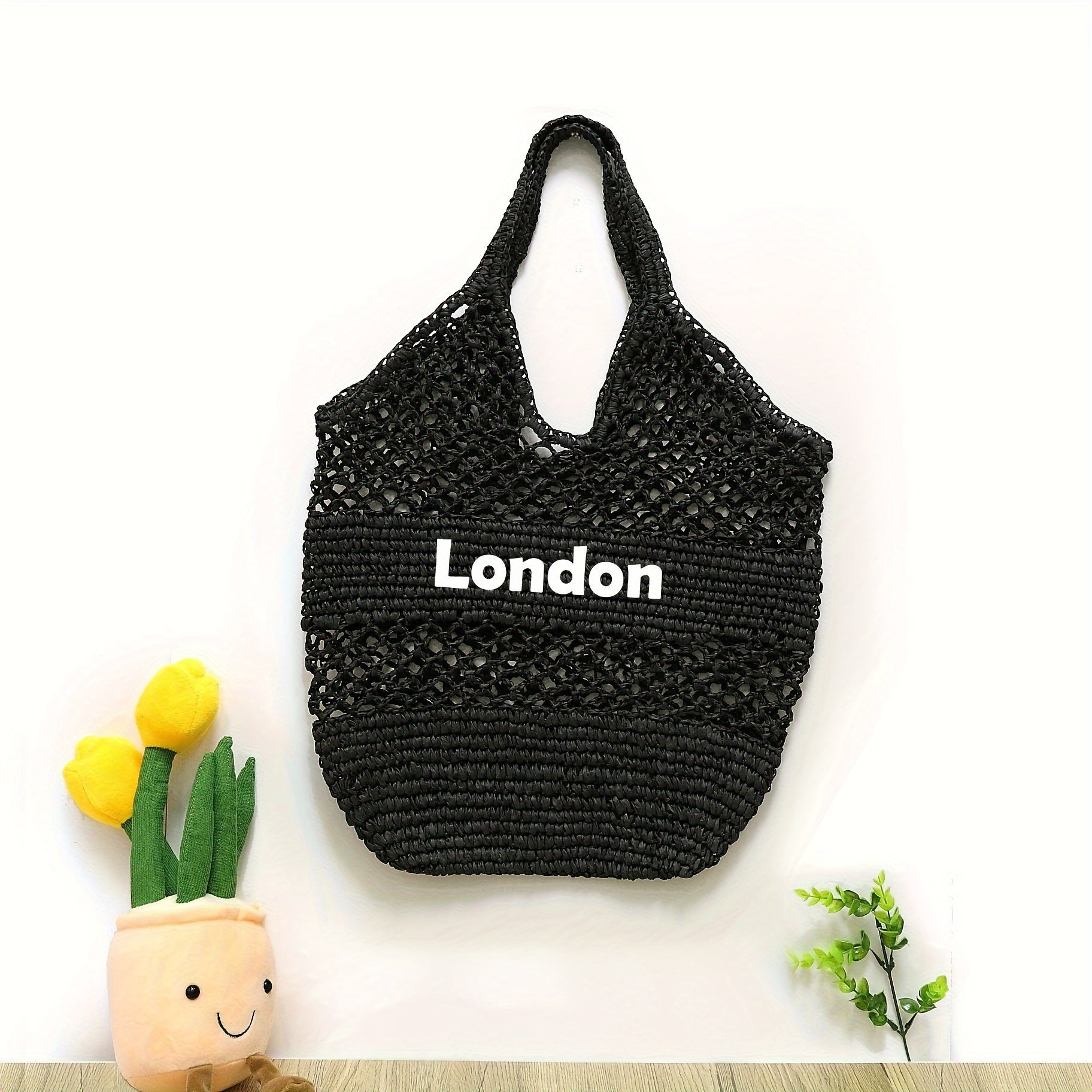 Large Capacity Women's Beach Tote Bag with Custom Embroidery, Hand-Woven Mesh