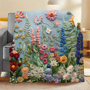 Floral Embroidered Throw Blanket Soft Cozy Flannel for Home Camping Travel