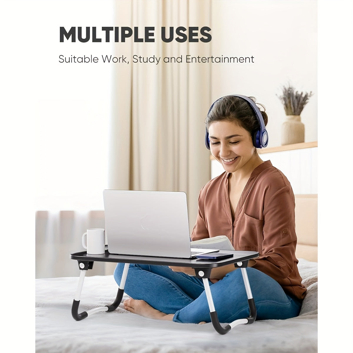 Bandeja portátil para portátil con diseño plegable, patas ajustables, mesa para cama