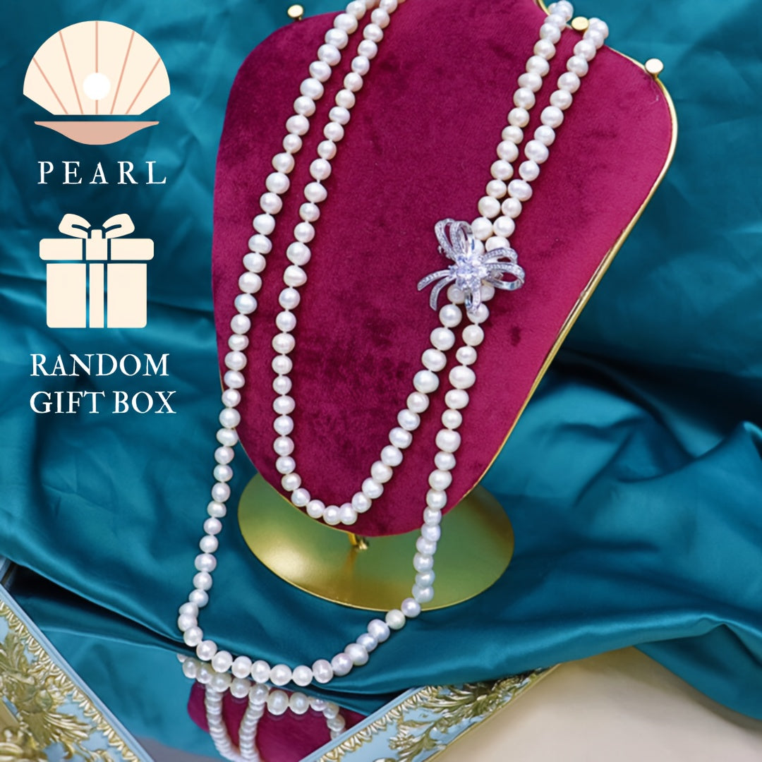 Women’s Freshwater Pearl Necklace Elegant Classic Jewelry Gift Box