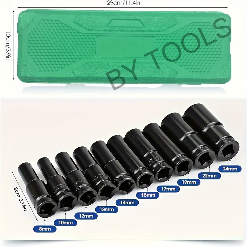 10pcs Impact Sleeve Wrench Adapter Set 1/2 Inch Deep Drive Carbon Steel