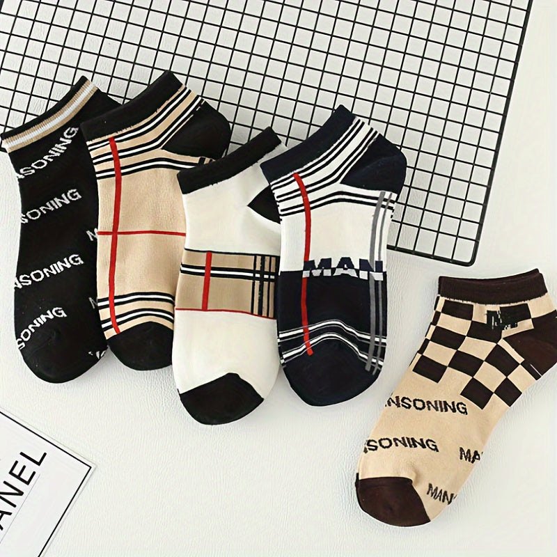 Men's Ankle Socks 10 Pairs Letter Pattern Breathable Polyester Blend Low-Cut