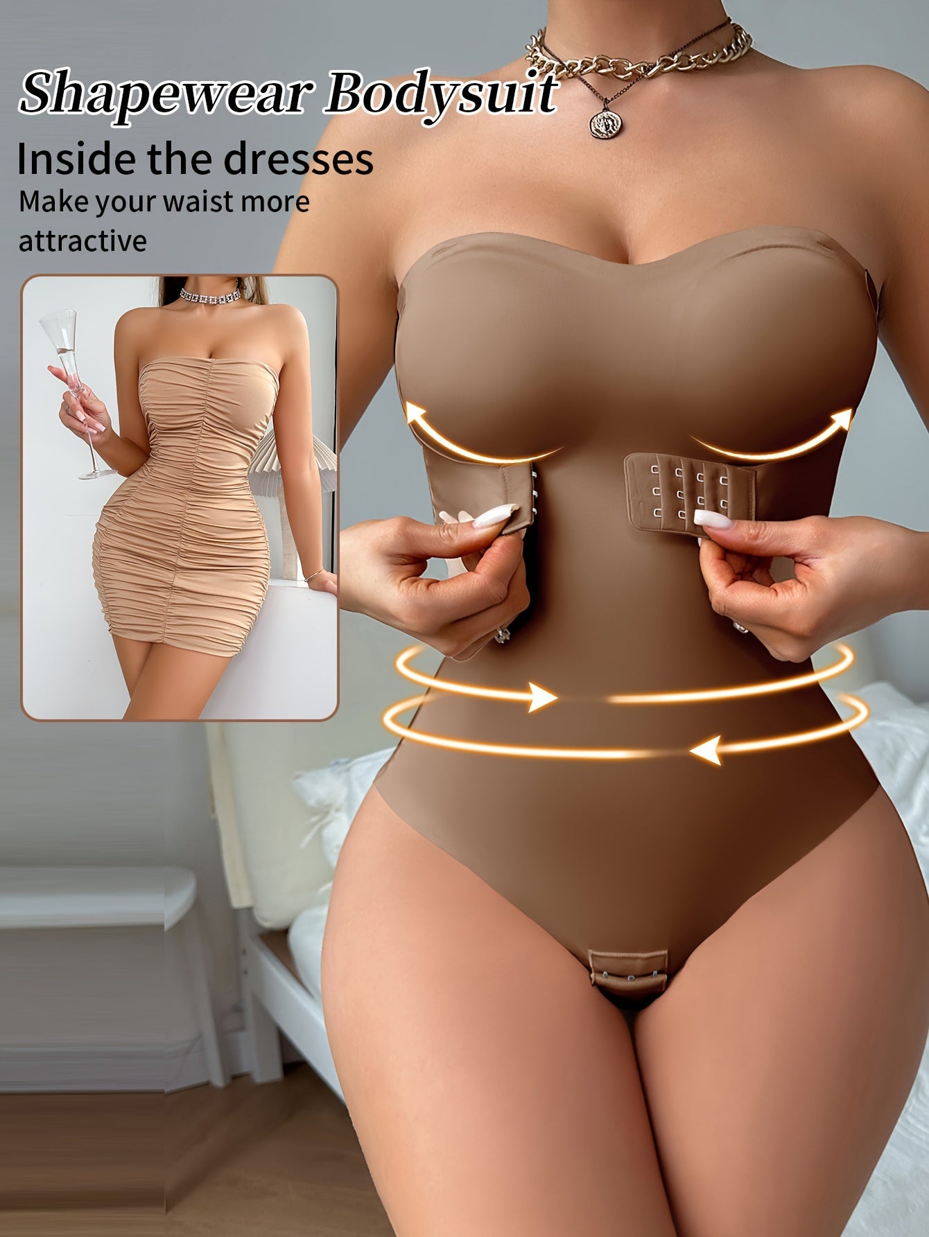 Braless Shaping Bodysuit with Hip Liner for Body Contouring and Seamless Fit