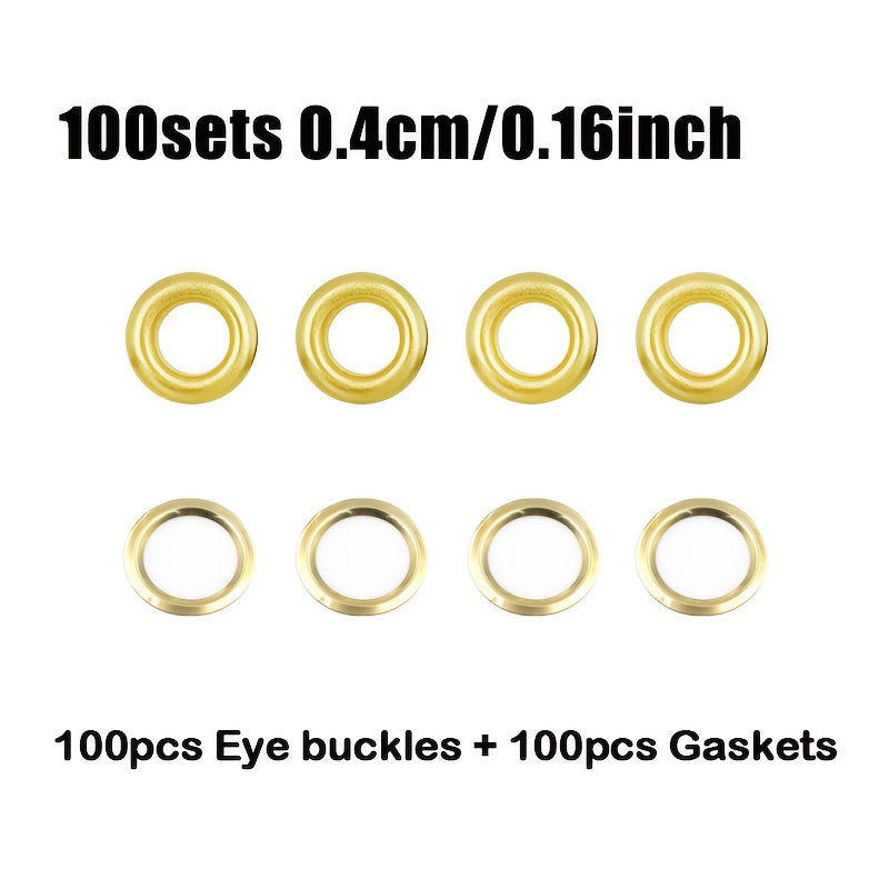 Golden Copper Eyelet Buckles 100 Sets with Gasket 5 Sizes for DIY Crafts