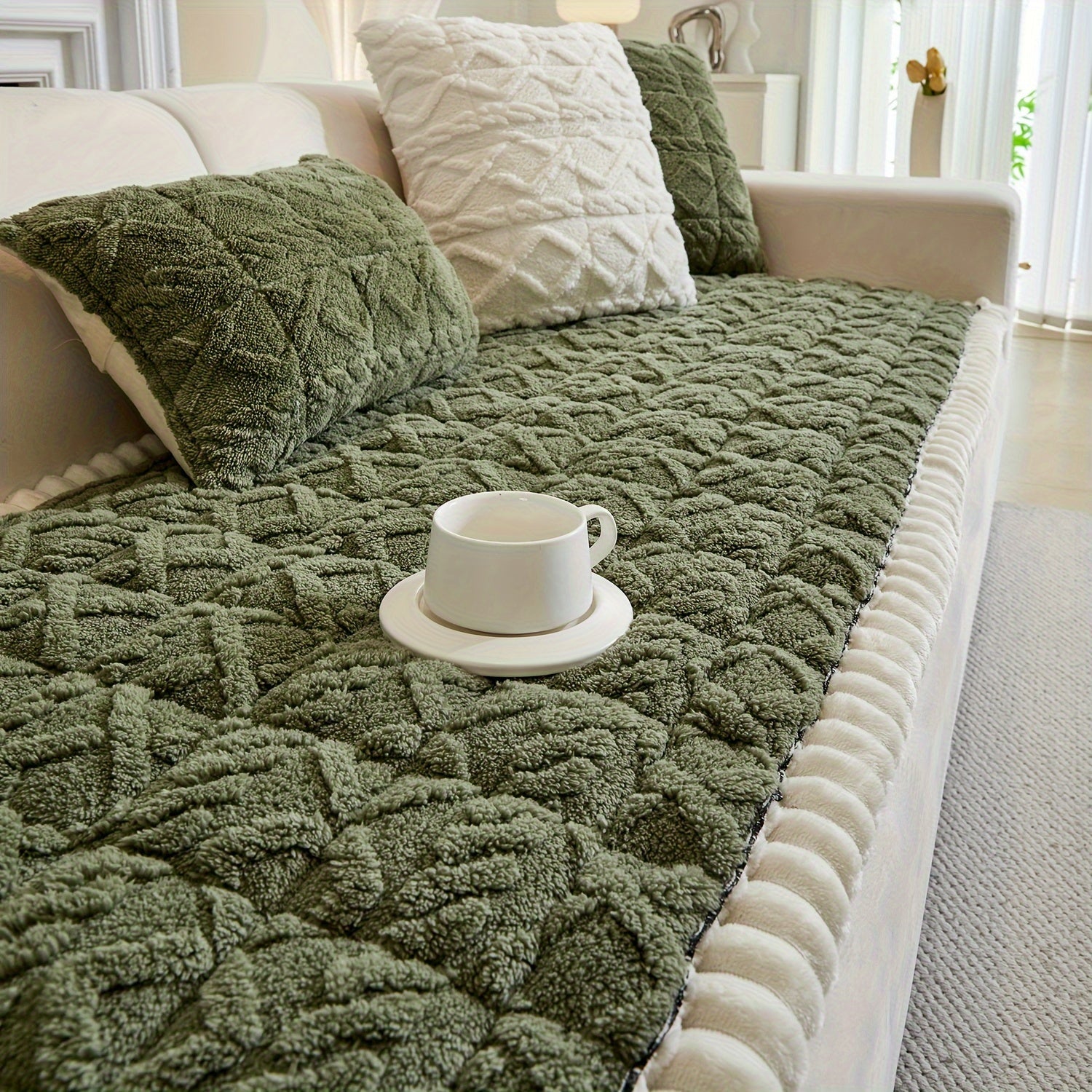 Bohemian Quilted Sofa Cover Plush Fabric Non-Slip Machine Washable Decorative