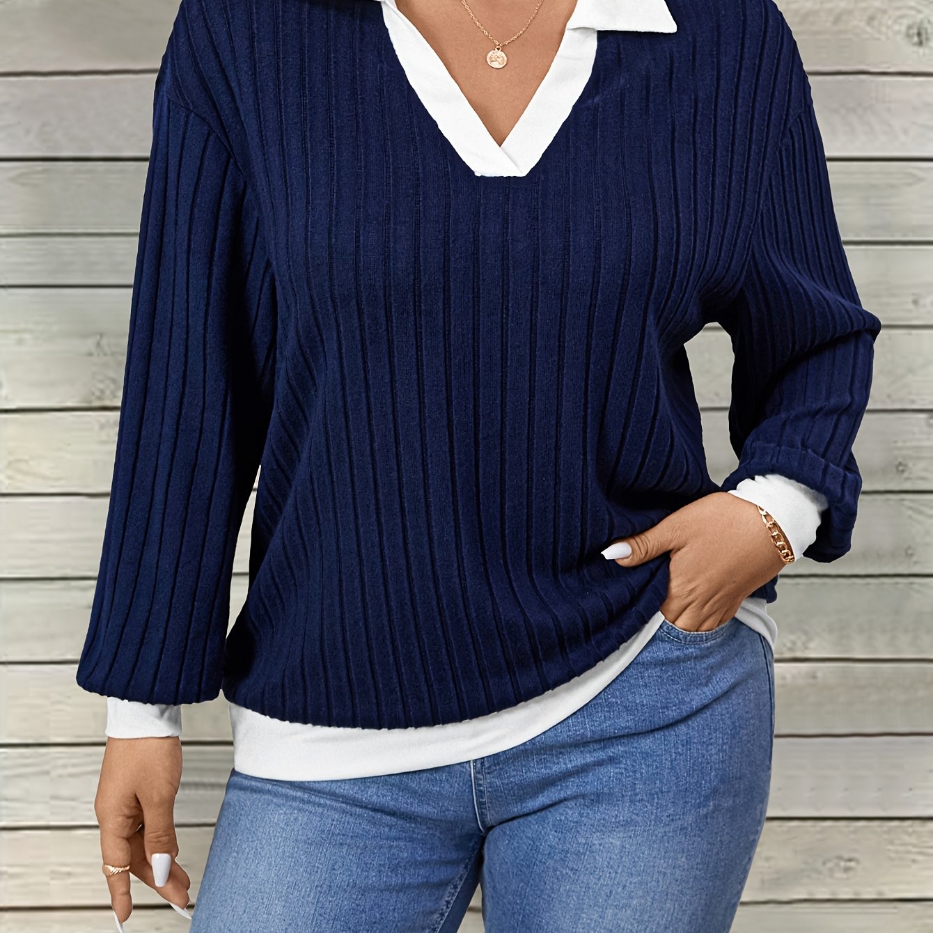 Plus Size Women's Color Block Top Casual Shirt Large Size