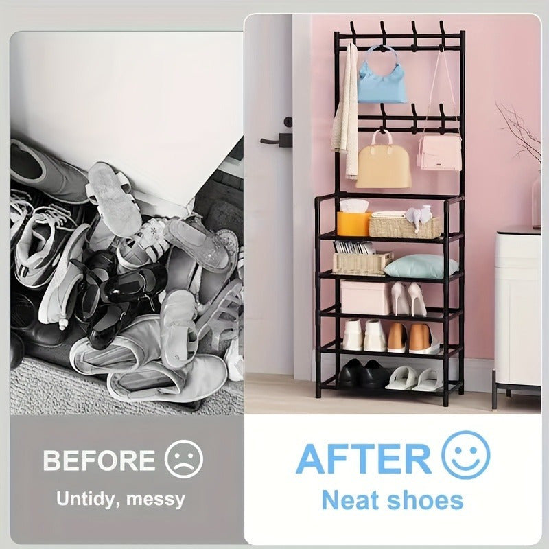 Elegant Coat Rack Shoe Organizer with Multi-Layer Shoe Rack and Bubble-Free Finish