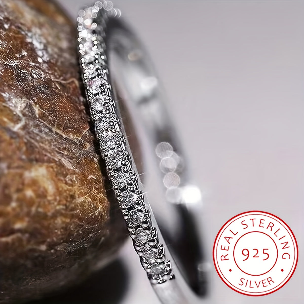 Sterling Silver Ring with Zirconia Line for Engagement or Wedding