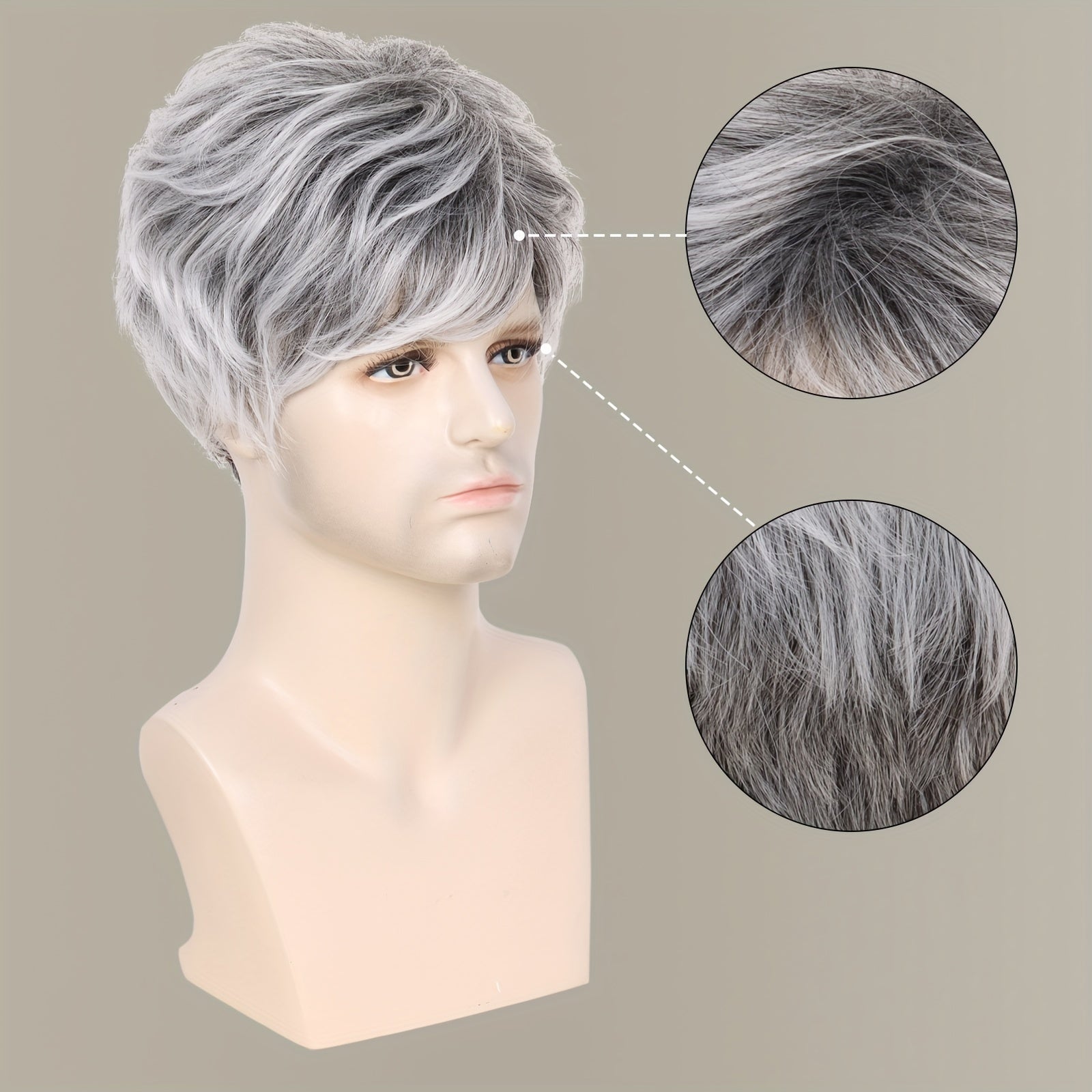 Synthetic Hair Wig 20.32cm Silvery Gray with Bangs for Cosplay and Daily Wear