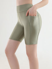 High-Waist Cropped Leggings for Women with Side Pockets Polyester Elasticity