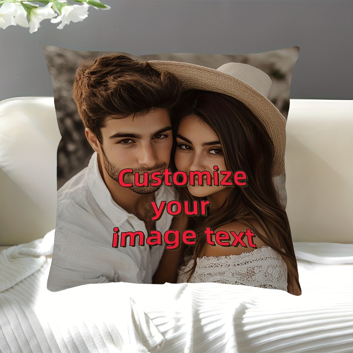Personalized Photo Throw Pillow Cover Short Plush Cushion Case for Sofa Bed Car Decor