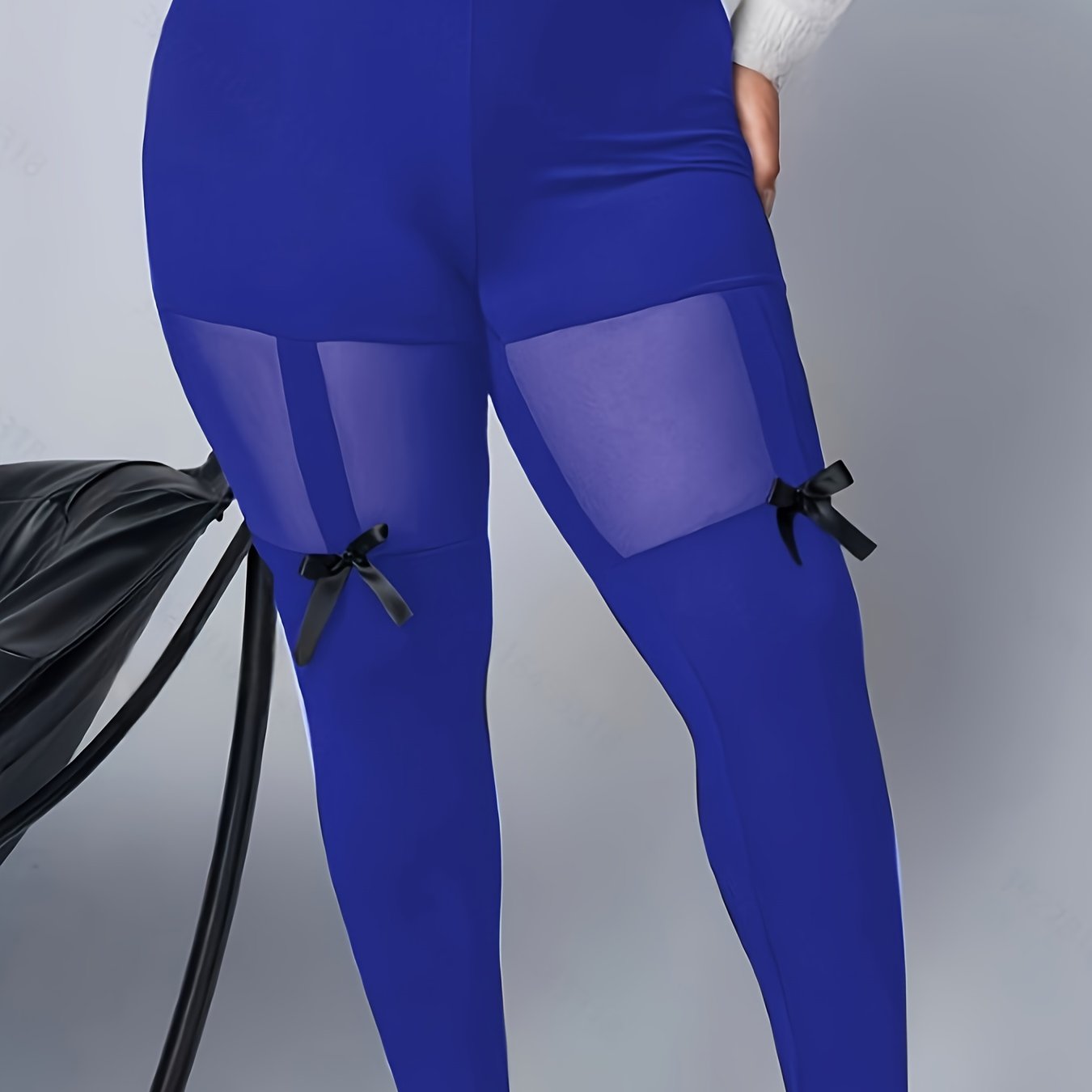 Plus Size Women's Orange Mesh High Waist Leggings with Bow Detail