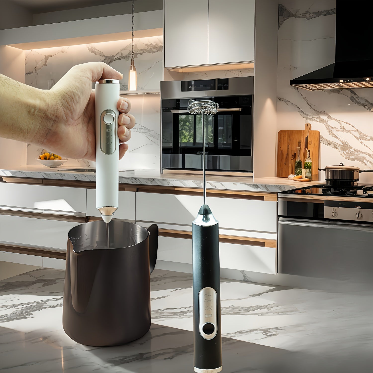 Espumador de leche inalámbrico, batidora eléctrica portátil, mini, de 3 velocidades, recargable, de acero inoxidable