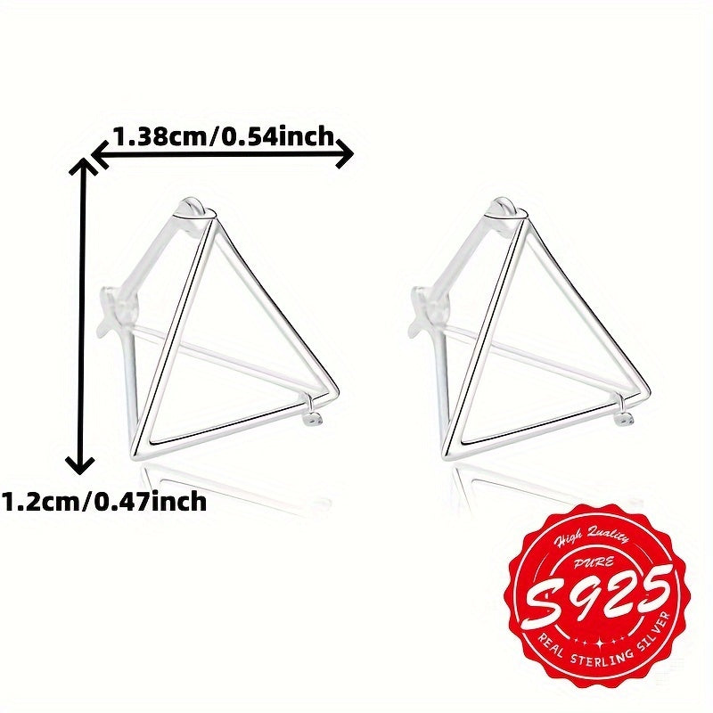 Women's Sterling Silver Geometric Triangle Earrings for Casual and Gift Use