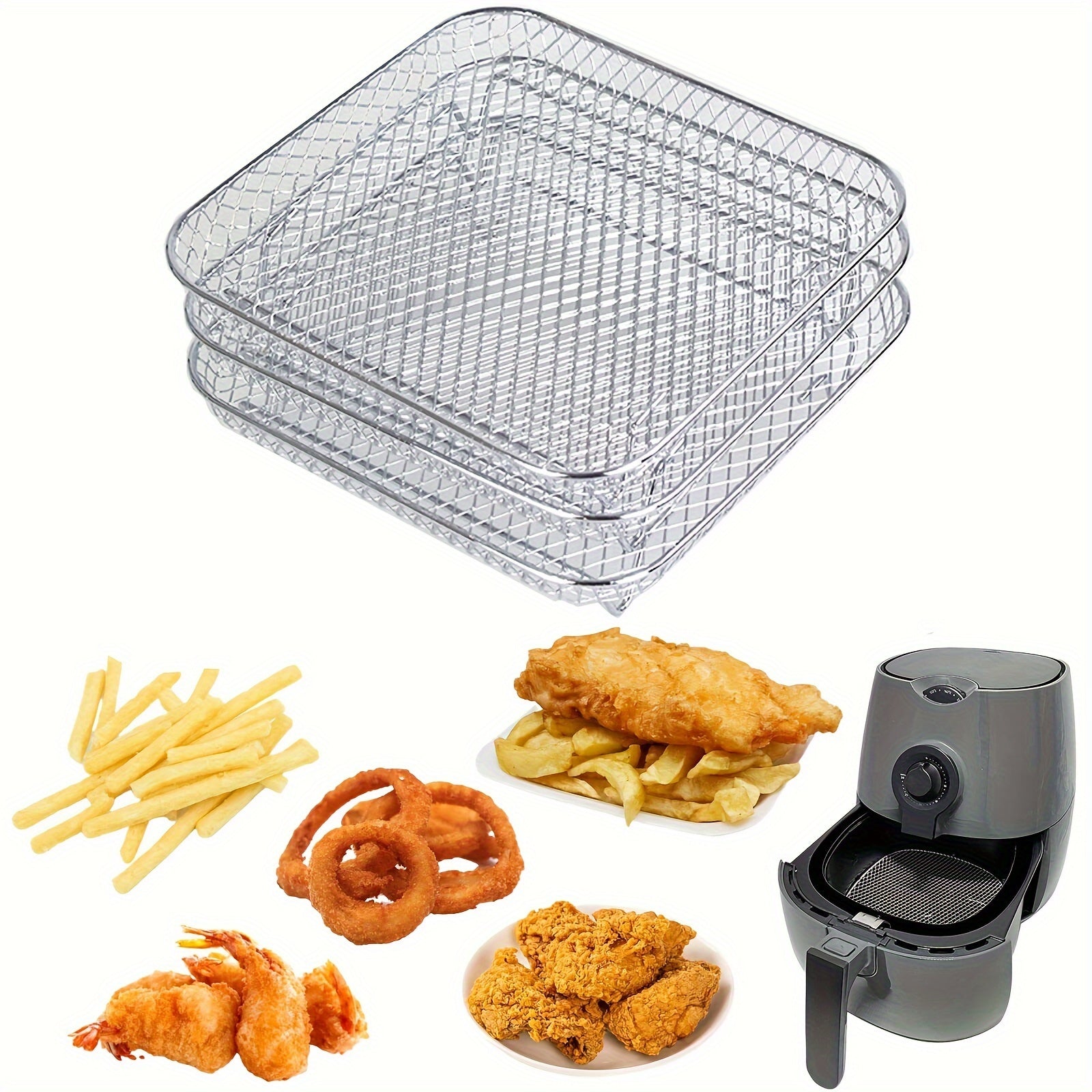 Stainless Steel Dehydration Rack 3 Tiers for Air Fryers and BBQ Grills with Drainage