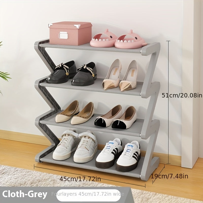 Plastic Z-Shaped Shoe Rack with 4 Tiers Stackable Floor Mount for Home Dorm Room